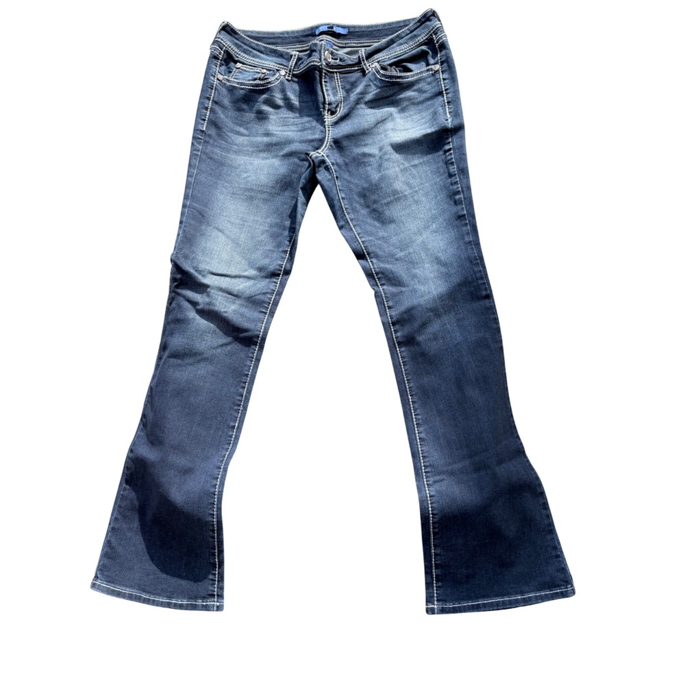 Apt 9 Women  Bootcut Jeans Dark‎ Wash Embroidered Rhinestone Pockets Blue Denim